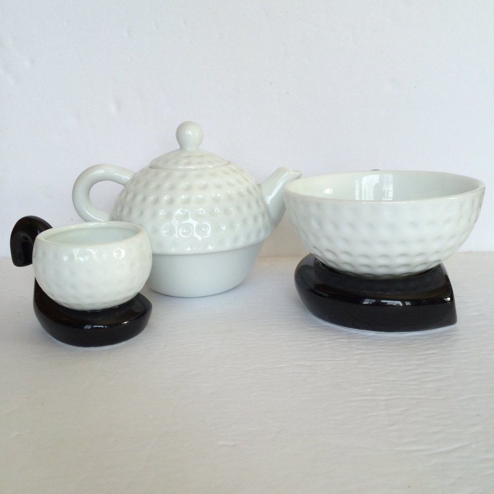 Golf Ball Teapot Driver Head Mug Cup Black White Tea For One Ceramic